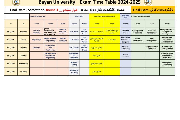 Exam schedule